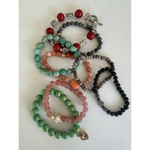 Bundle 8‎ Natural Gemstone & Glass Beaded Bracelets Boho Beach